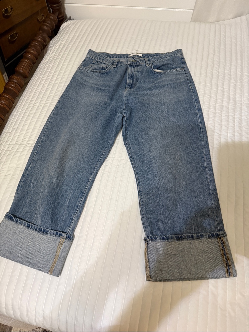 Mango Midwash Cropped Wide-Leg Jeans